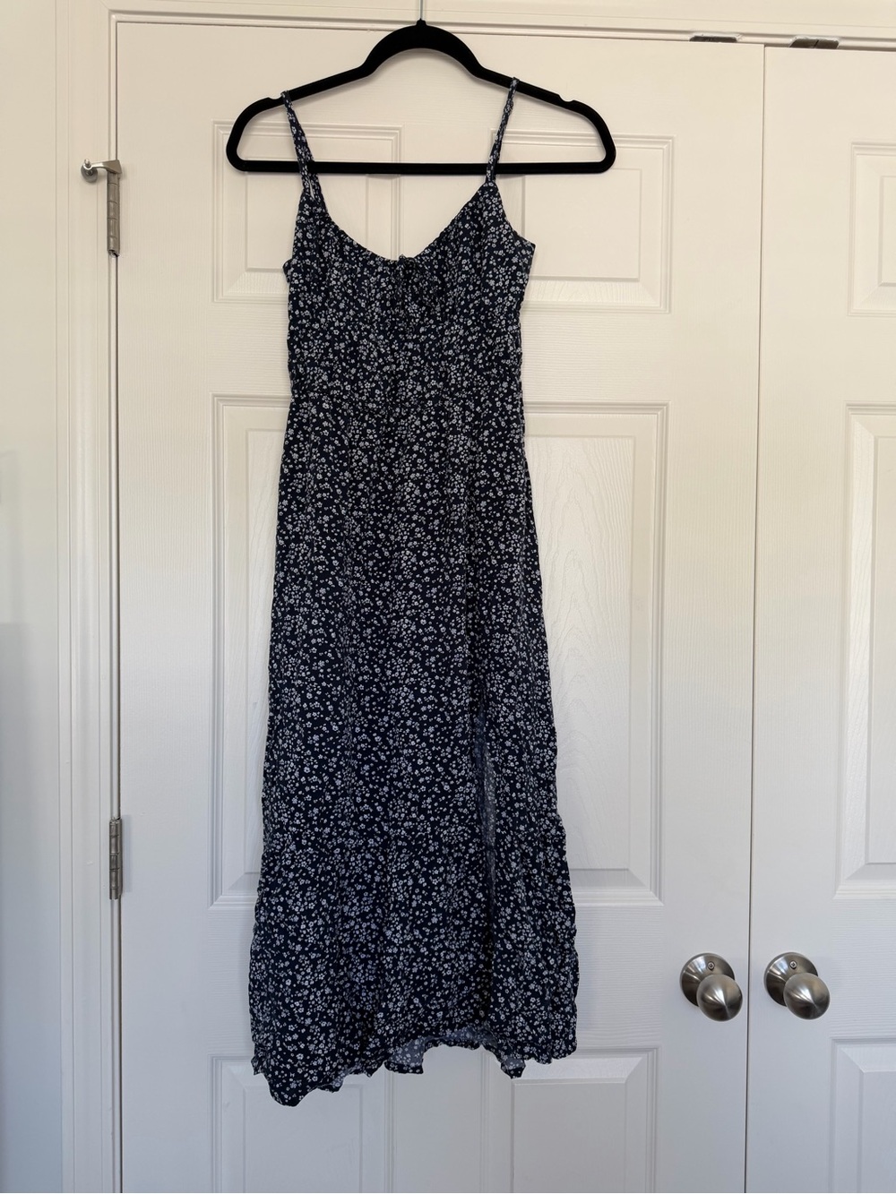 Hollister Navy Floral Spaghetti Strap Midi Dress with a Slit